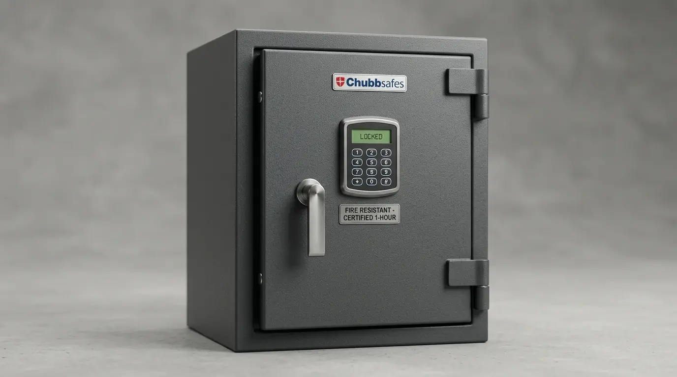 Mekanisme kunci digital kombinasi dan engsel baja brankas kantor Chubbsafes tahan bongkar