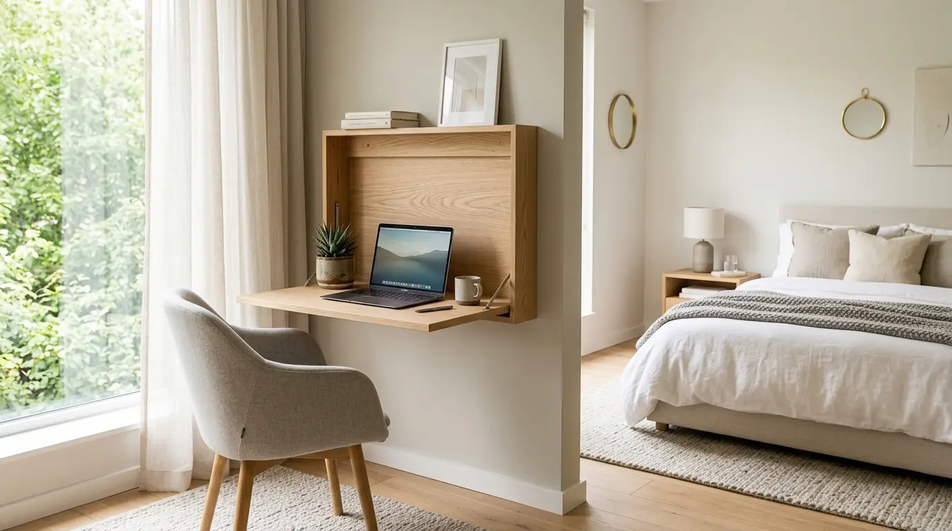 Model meja lipat kerja minimalis dinding hemat tempat di dalam kamar tidur