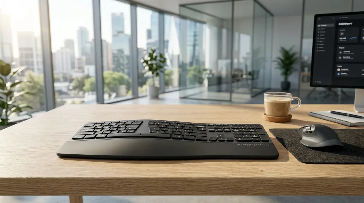 Set mouse keyboard wireless ergonomis dengan desain kontur nyaman untuk kerja kantor